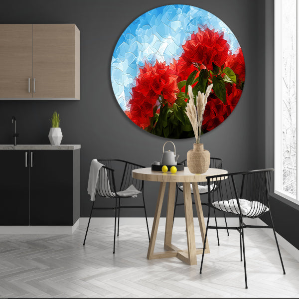 Abstracte rode bloemen tegen blauwe lucht forex muurcirkel