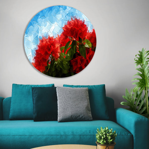 Abstracte rode bloemen tegen blauwe lucht forex muurcirkel