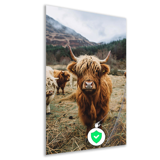 Schotse Hooglander in Mistig Landschap poster