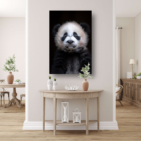 Portret van een Jonge Panda in Zwart-Wit canvas