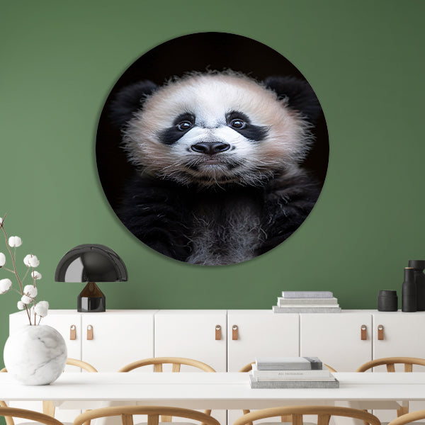 Portret van een Jonge Panda in Zwart-Wit aluminium muurcirkel