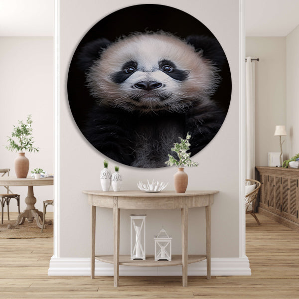 Portret van een Jonge Panda in Zwart-Wit aluminium muurcirkel