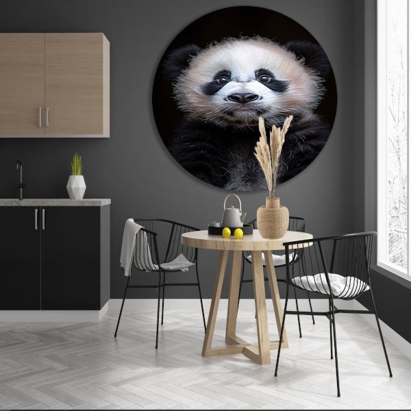 Portret van een Jonge Panda in Zwart-Wit aluminium muurcirkel