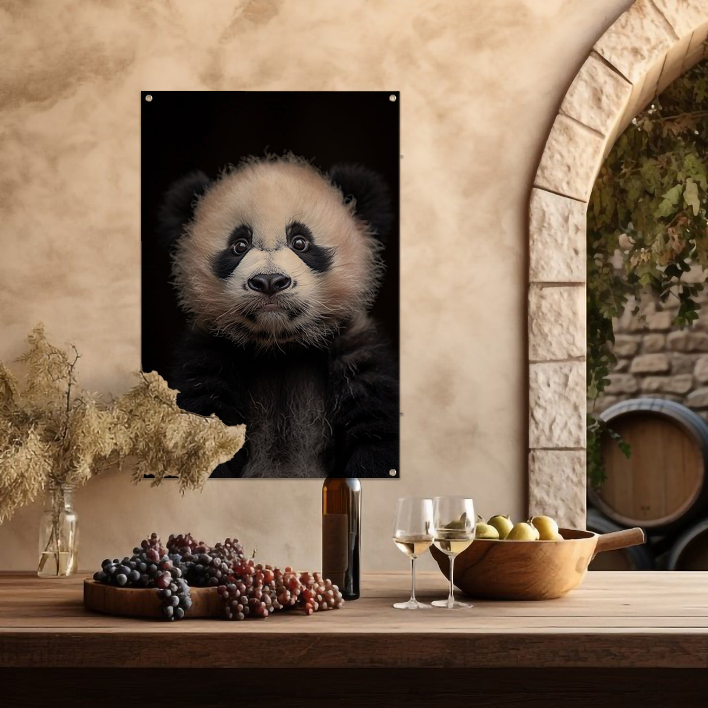 Portret van een Jonge Panda in Zwart-Wit tuinposter