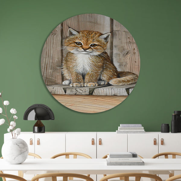 Schattig katje op houten vloer schilderij forex muurcirkel