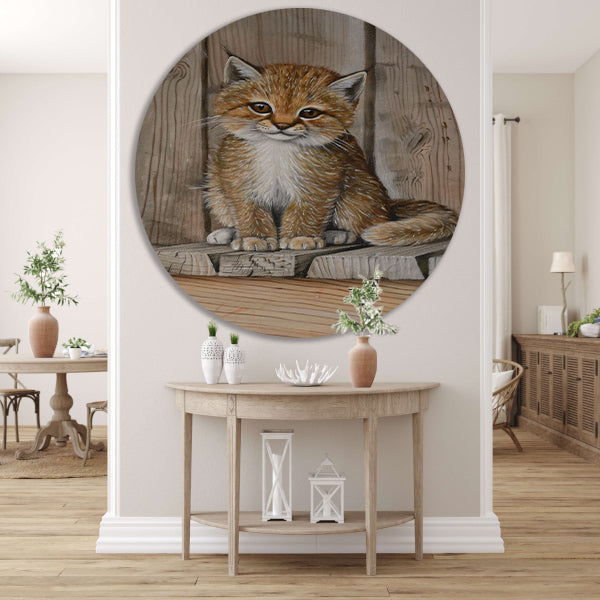 Schattig katje op houten vloer schilderij forex muurcirkel