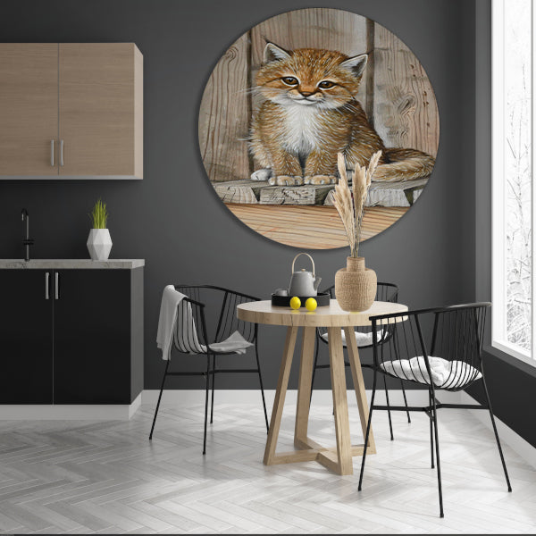 Schattig katje op houten vloer schilderij forex muurcirkel