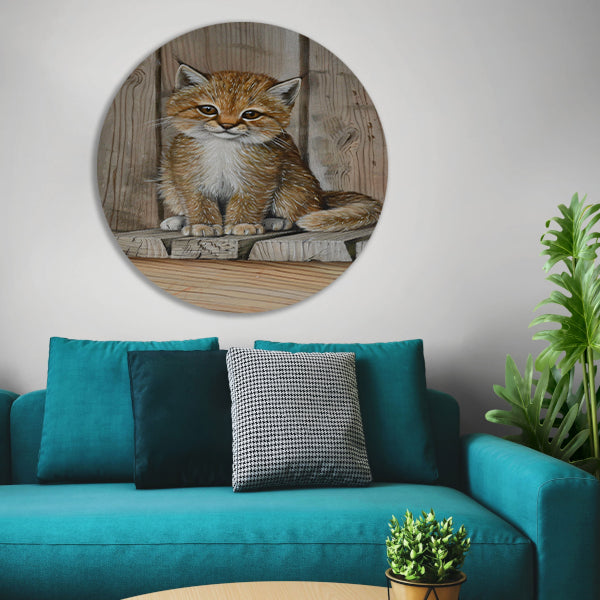 Schattig katje op houten vloer schilderij forex muurcirkel