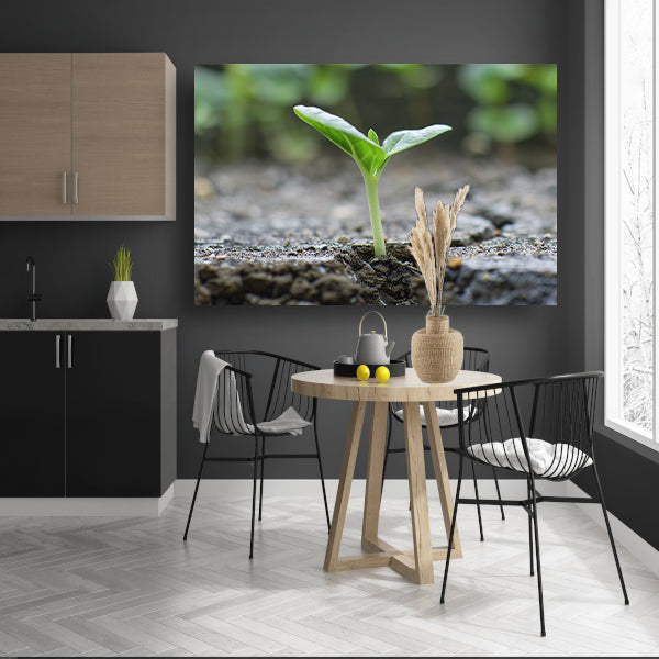 Spruit doorbreekt aarde in minimalistisch beeld canvas