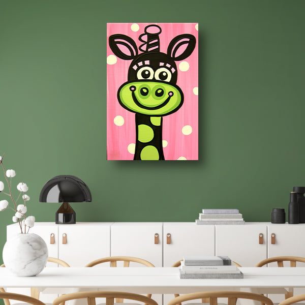 Kleurrijke vrolijke giraffe in popart-stijl canvas met baklijst