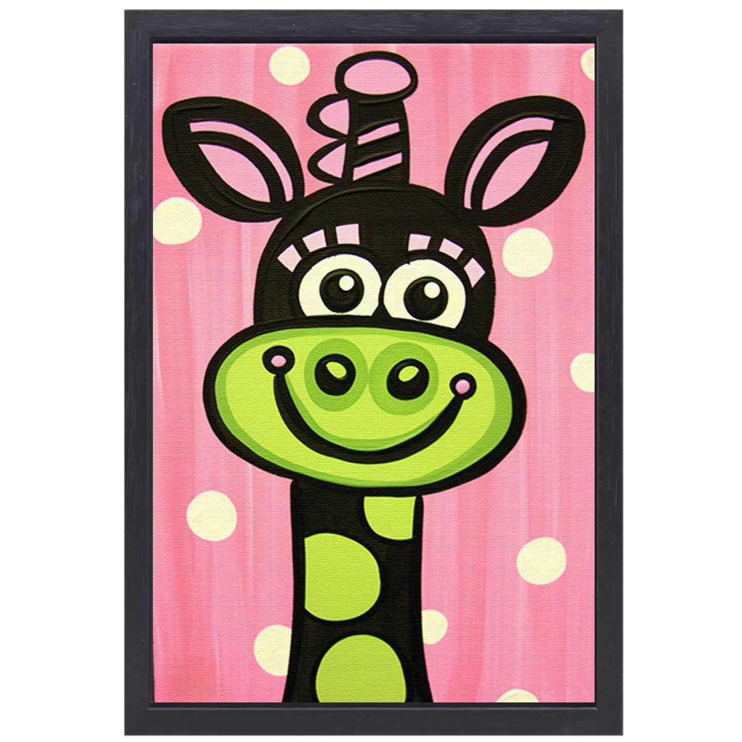 Kleurrijke vrolijke giraffe in popart-stijl canvas met baklijst