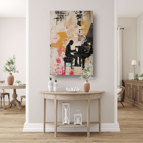 Abstracte pianist met kleurrijke achtergrond poster