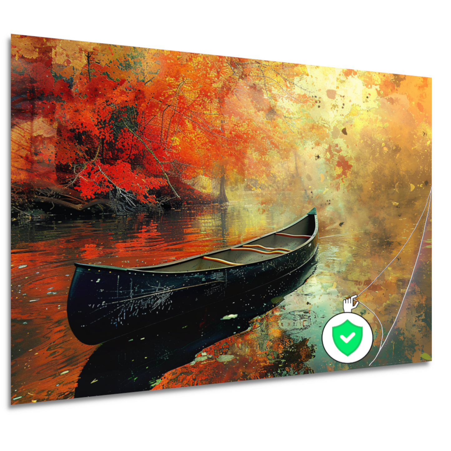 Impressionistische kano op stille rivier poster
