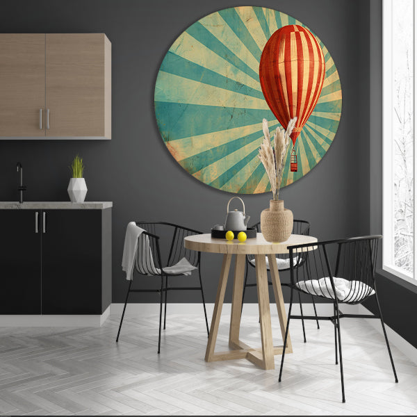 Vintage luchtballon met dynamische stralen aluminium muurcirkel