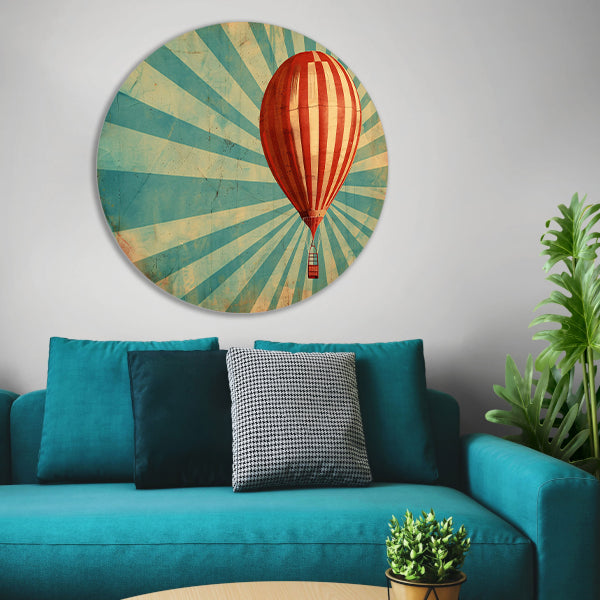 Vintage luchtballon met dynamische stralen aluminium muurcirkel