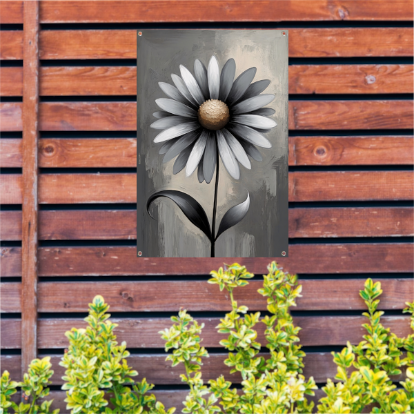 Stilistische Bloem in Monochroom Grijs tuinposter