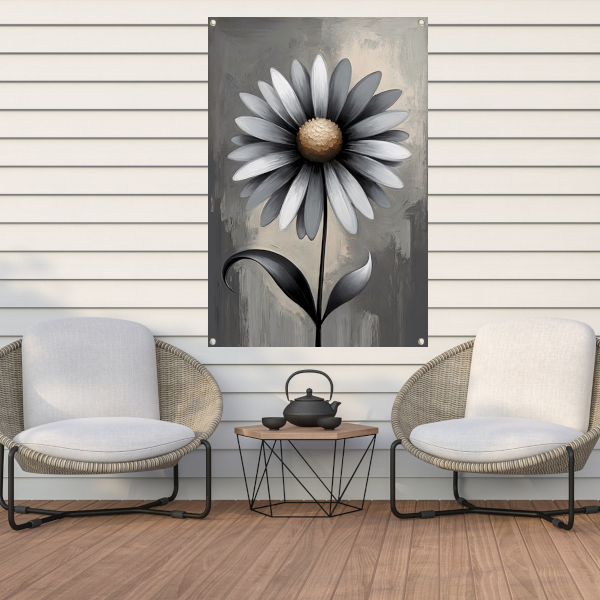 Stilistische Bloem in Monochroom Grijs tuinposter