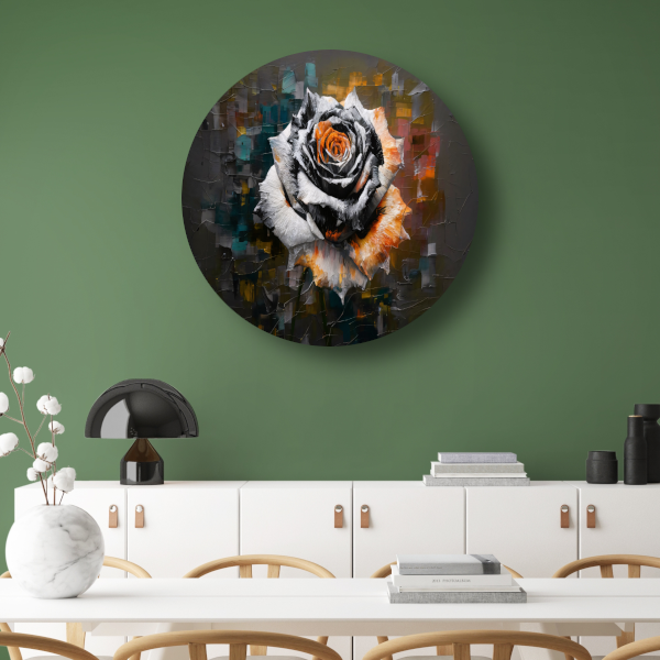 Kleurrijke Abstractie van een Roos aluminium muurcirkel