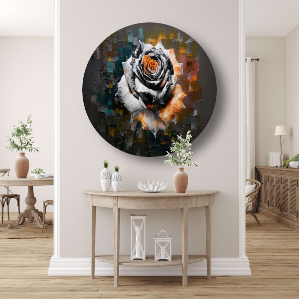 Kleurrijke Abstractie van een Roos aluminium muurcirkel