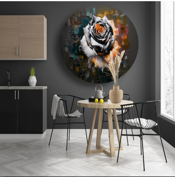 Kleurrijke Abstractie van een Roos aluminium muurcirkel