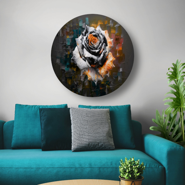 Kleurrijke Abstractie van een Roos aluminium muurcirkel