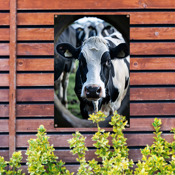 Zwart-wit portret van een koe tuinposter