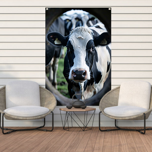 Zwart-wit portret van een koe tuinposter