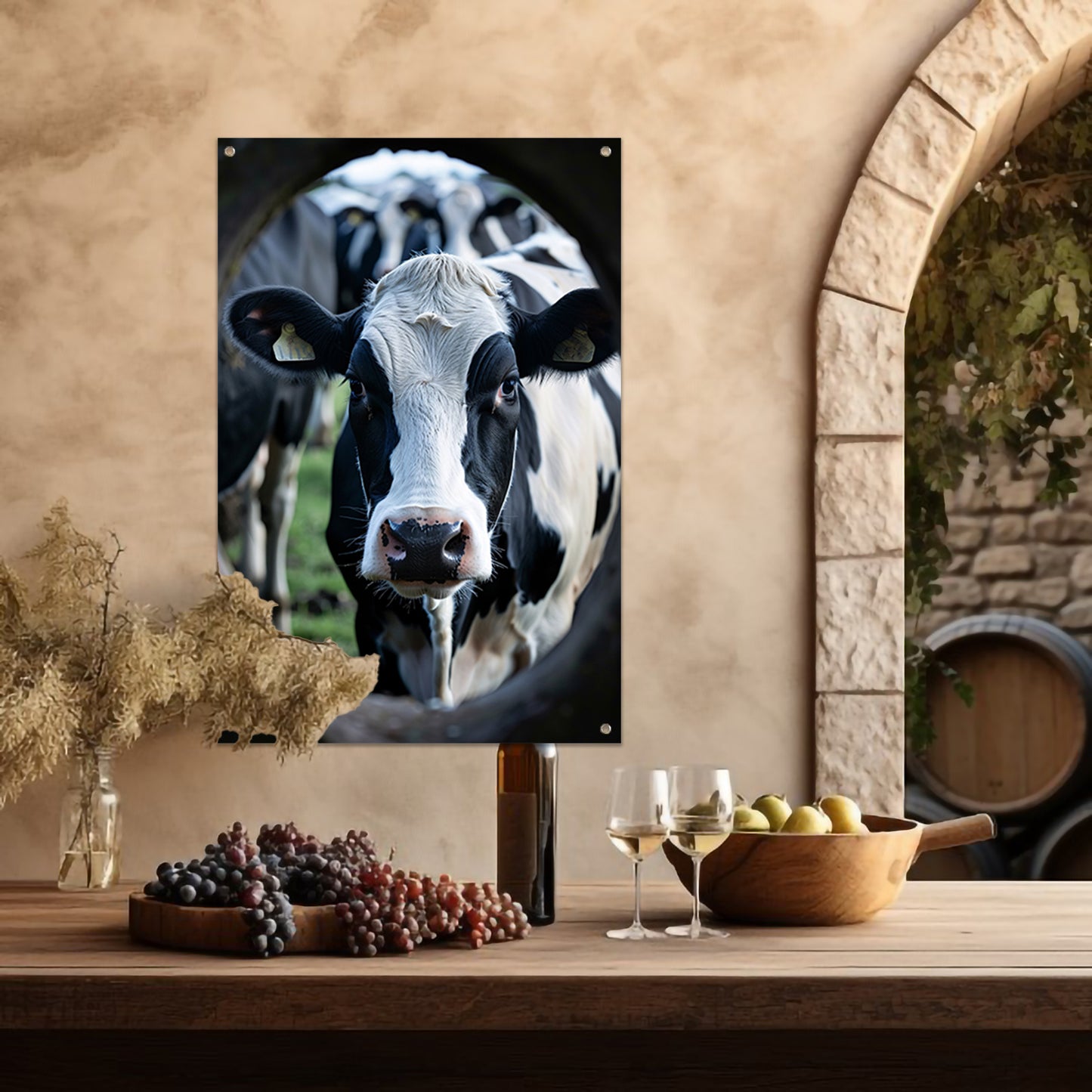 Zwart-wit portret van een koe tuinposter