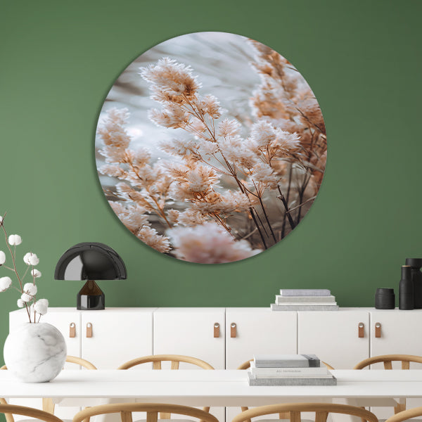 Zachte Beige Bloemen in de Wind forex muurcirkel