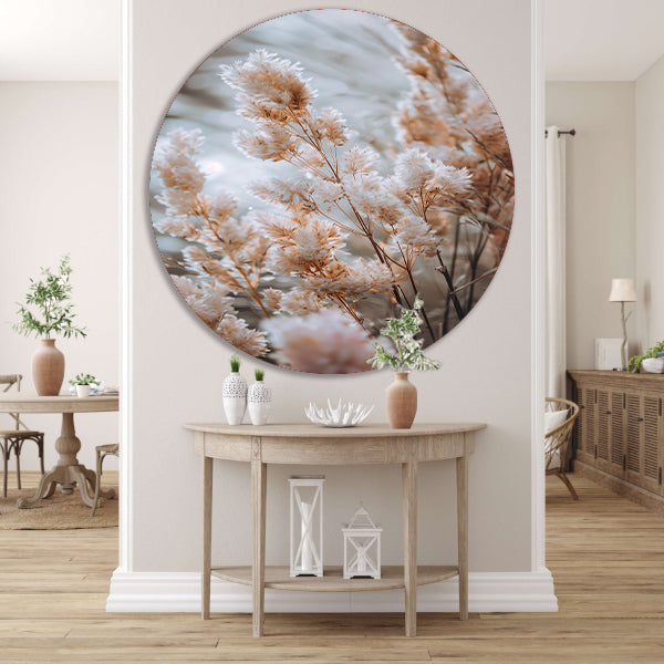Zachte Beige Bloemen in de Wind forex muurcirkel