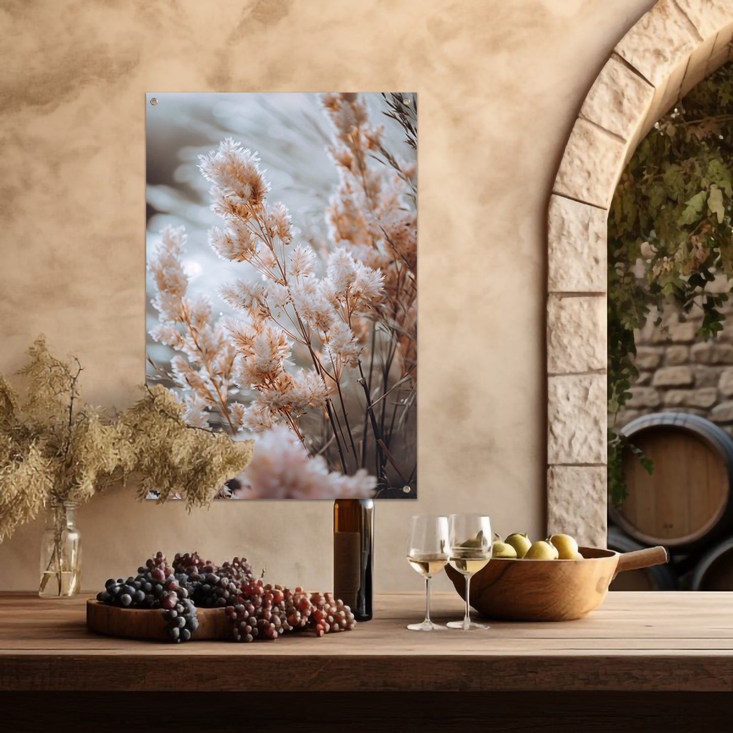 Zachte Beige Bloemen in de Wind tuinposter