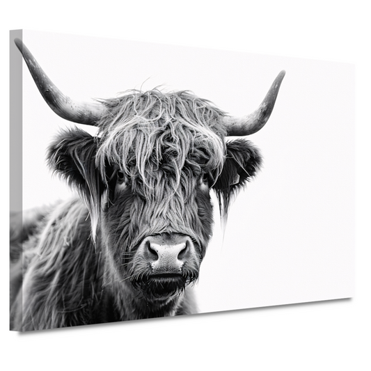 Close-up van een Schotse Hooglander in zwart-wit canvas