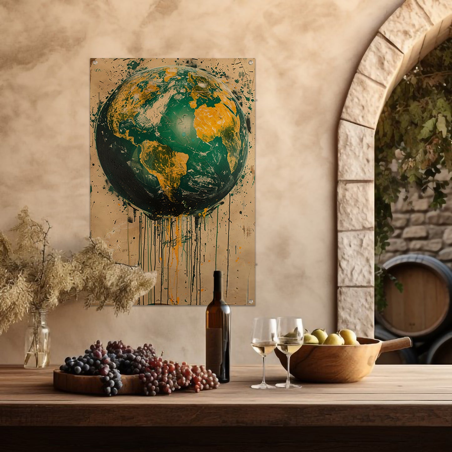 Abstract Aarde met Levendige Verfspatten tuinposter