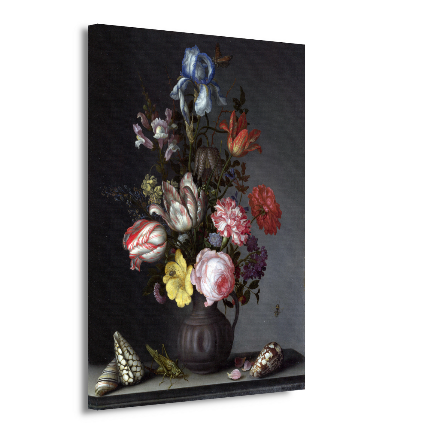 Bloemen in een vaas met schelpen en insecten - Balthasar van der Ast canvas