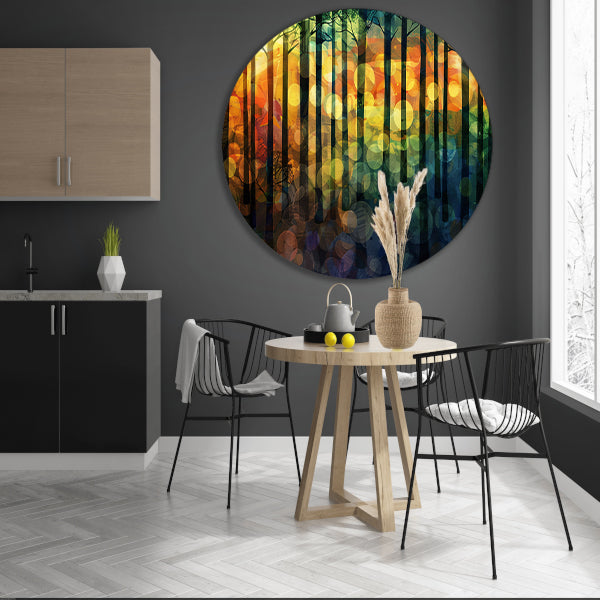 Kleurrijk abstract boslandschap in moderne stijl aluminium muurcirkel