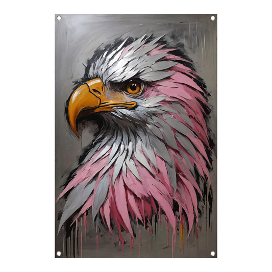 Abstract zilver en roze adelaarskop olieverfschilderij tuinposter