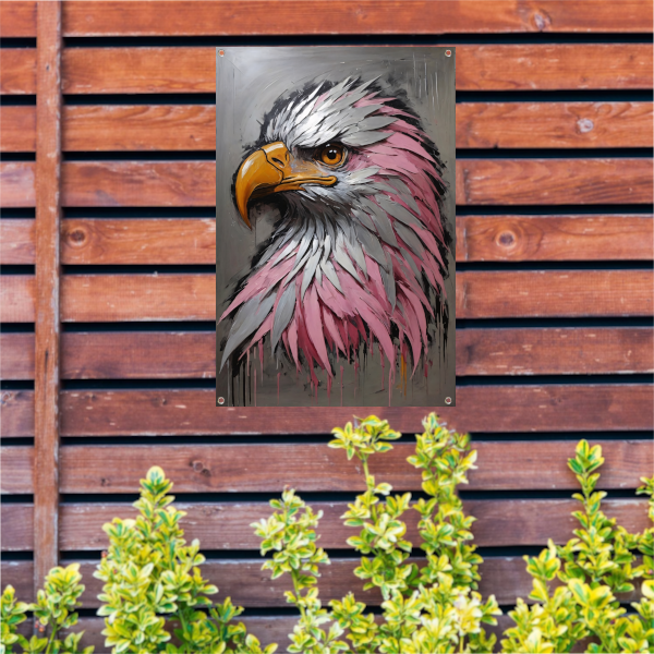 Abstract zilver en roze adelaarskop olieverfschilderij tuinposter