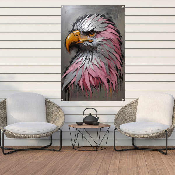 Abstract zilver en roze adelaarskop olieverfschilderij tuinposter