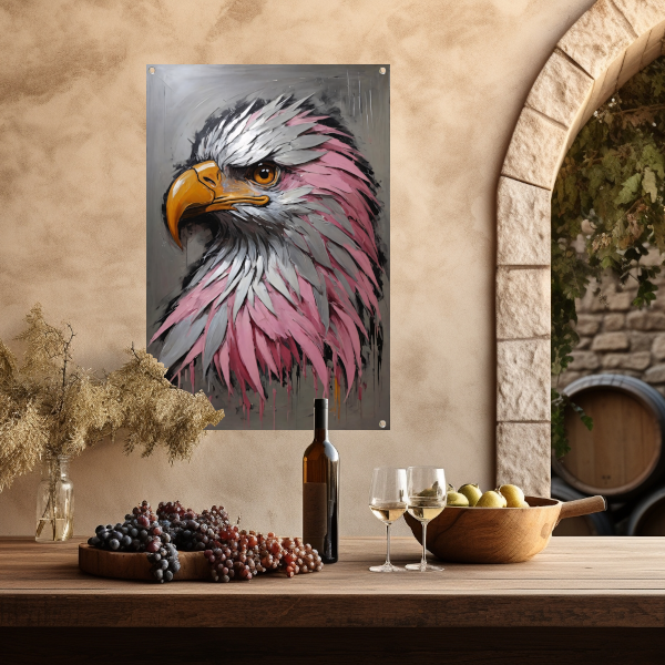 Abstract zilver en roze adelaarskop olieverfschilderij tuinposter