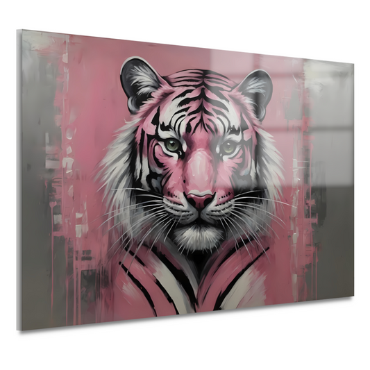 Abstracte Tijger in Roze en Zwart acrylglas