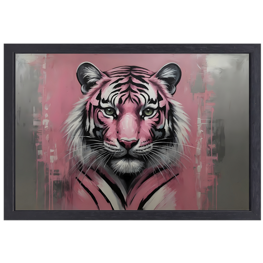 Abstracte Tijger in Roze en Zwart canvas met baklijst