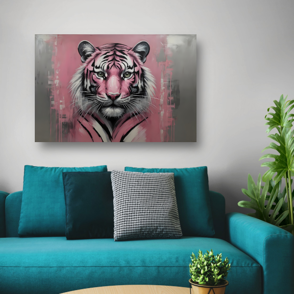 Abstracte Tijger in Roze en Zwart canvas