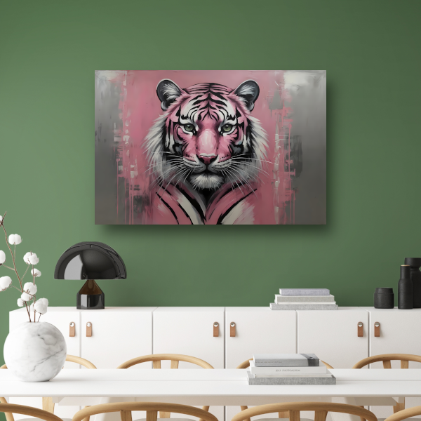 Abstracte Tijger in Roze en Zwart canvas met baklijst