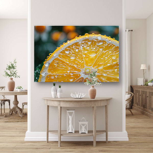 Close-up van een citroen met waterdruppels acrylglas