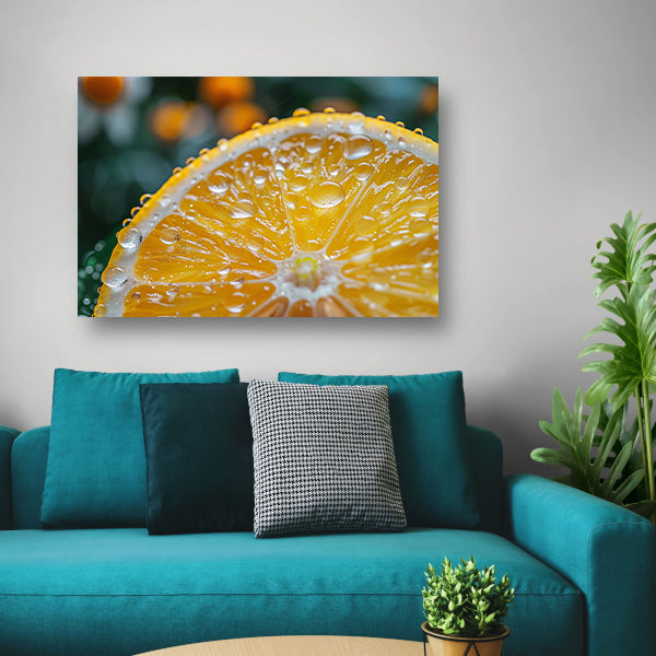Close-up van een citroen met waterdruppels acrylglas