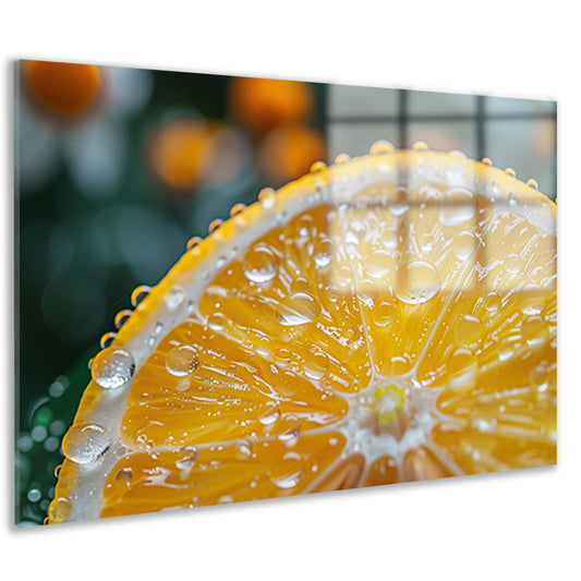 Close-up van een citroen met waterdruppels acrylglas