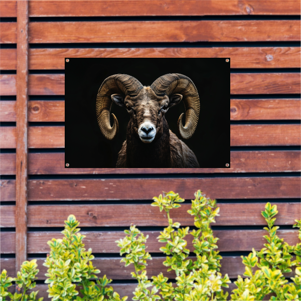 Portret van een Ram tegen een Zwarte Achtergrond tuinposter