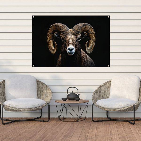 Portret van een Ram tegen een Zwarte Achtergrond tuinposter