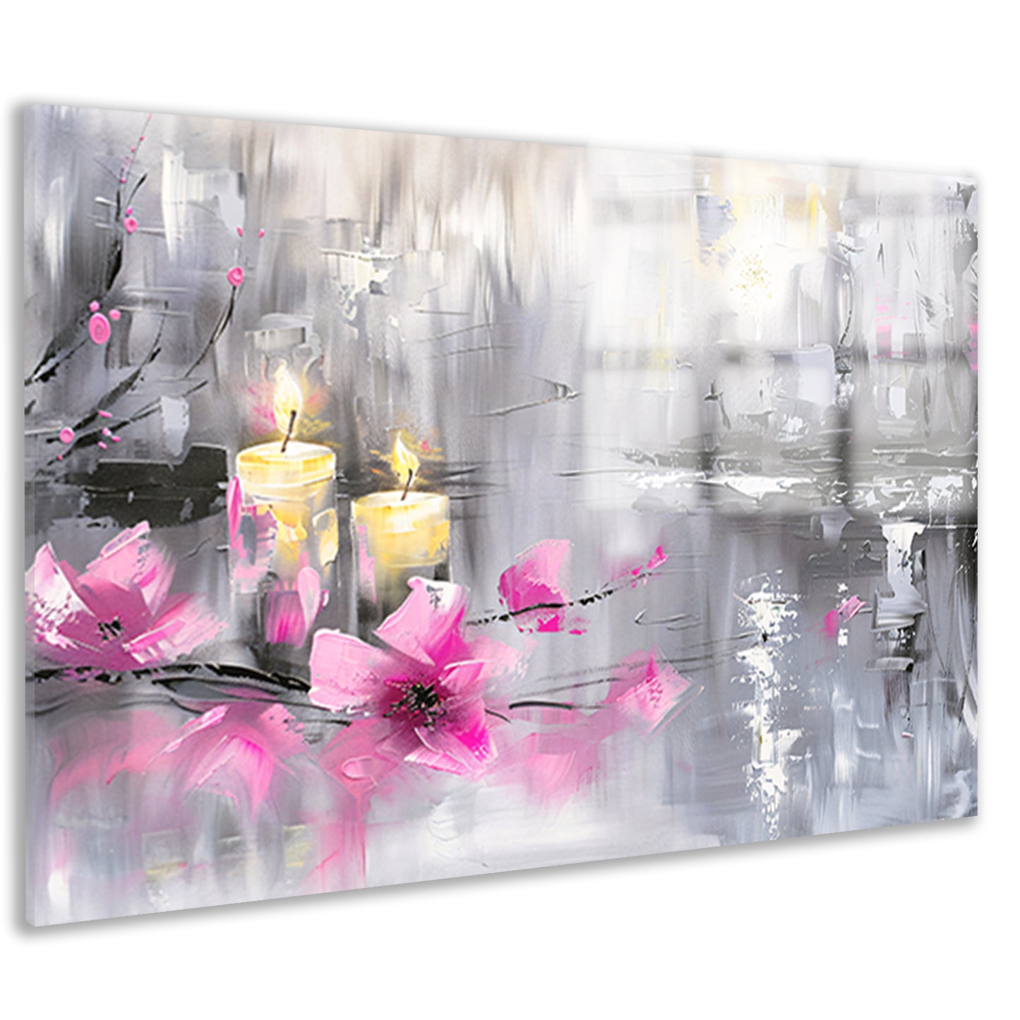 Abstract schilderij met kaarsen en bloemen acrylglas
