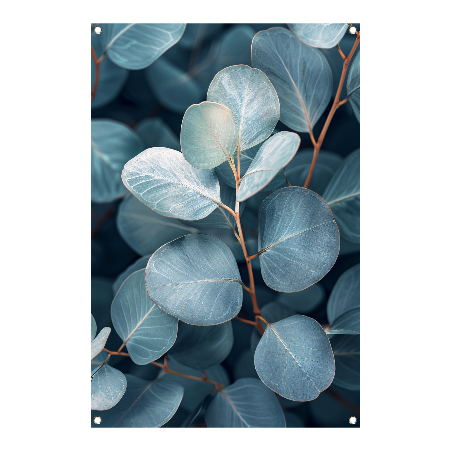Elegante eucalyptusbladeren in zilveren en blauwe tinten tuinposter
